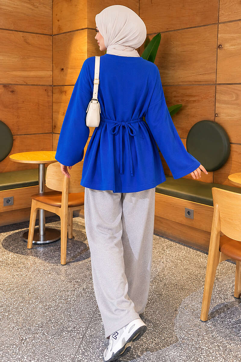 Jersey Tunic with Waist Tie - Saxe Blue
