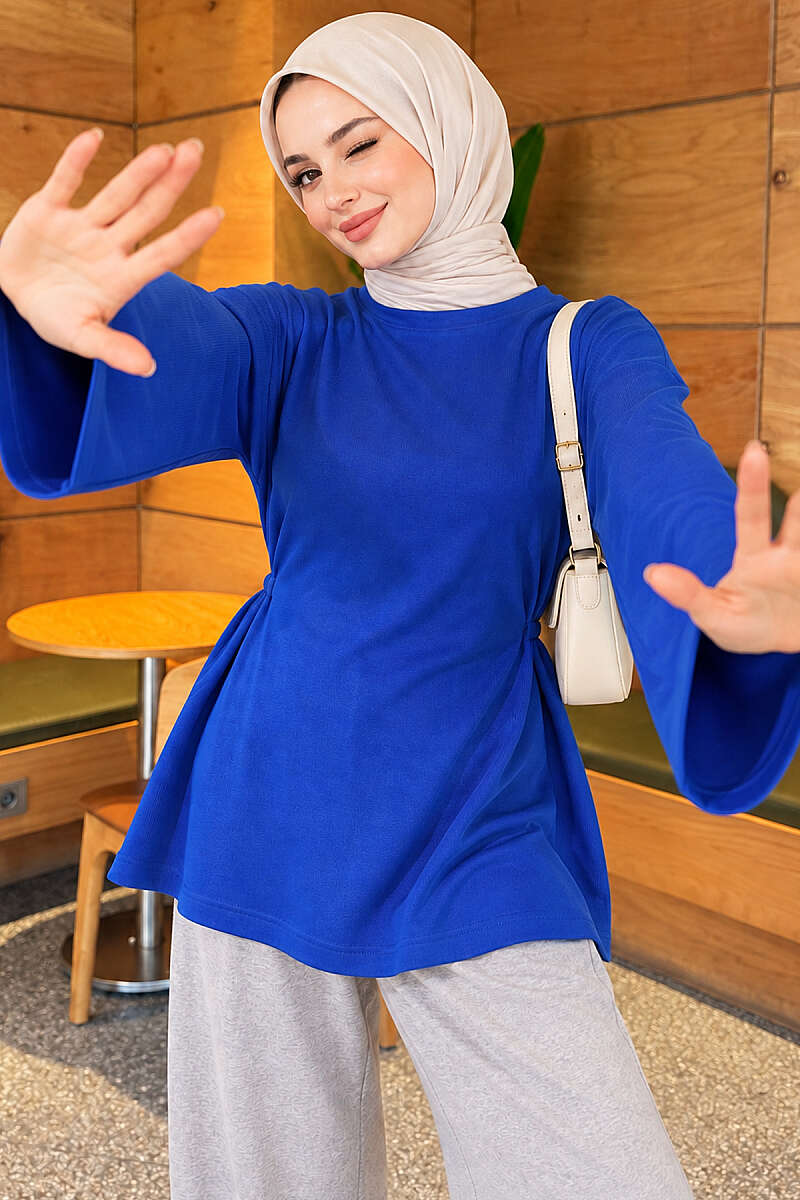 Jersey Tunic with Waist Tie - Saxe Blue