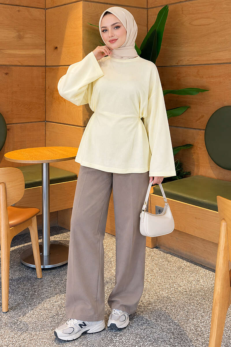 Jersey Tunic with Waist Tie - Yellow