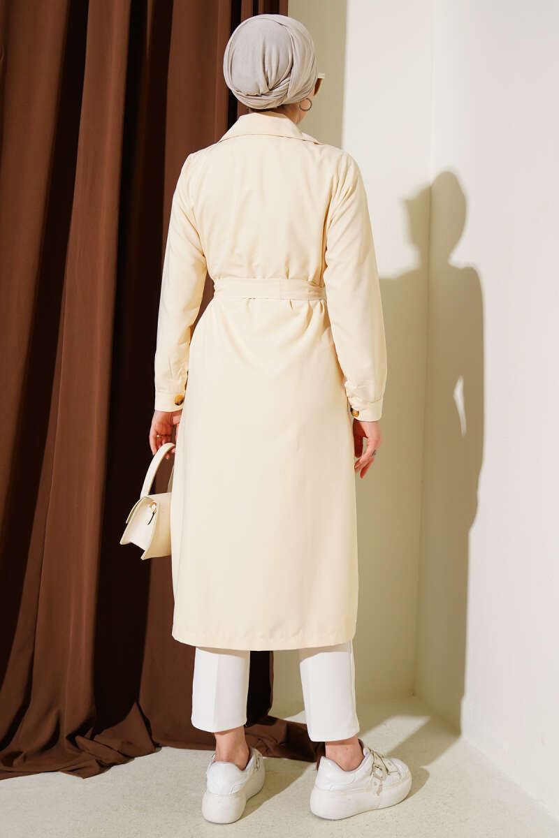 Belted Button Trench Coat - Bone