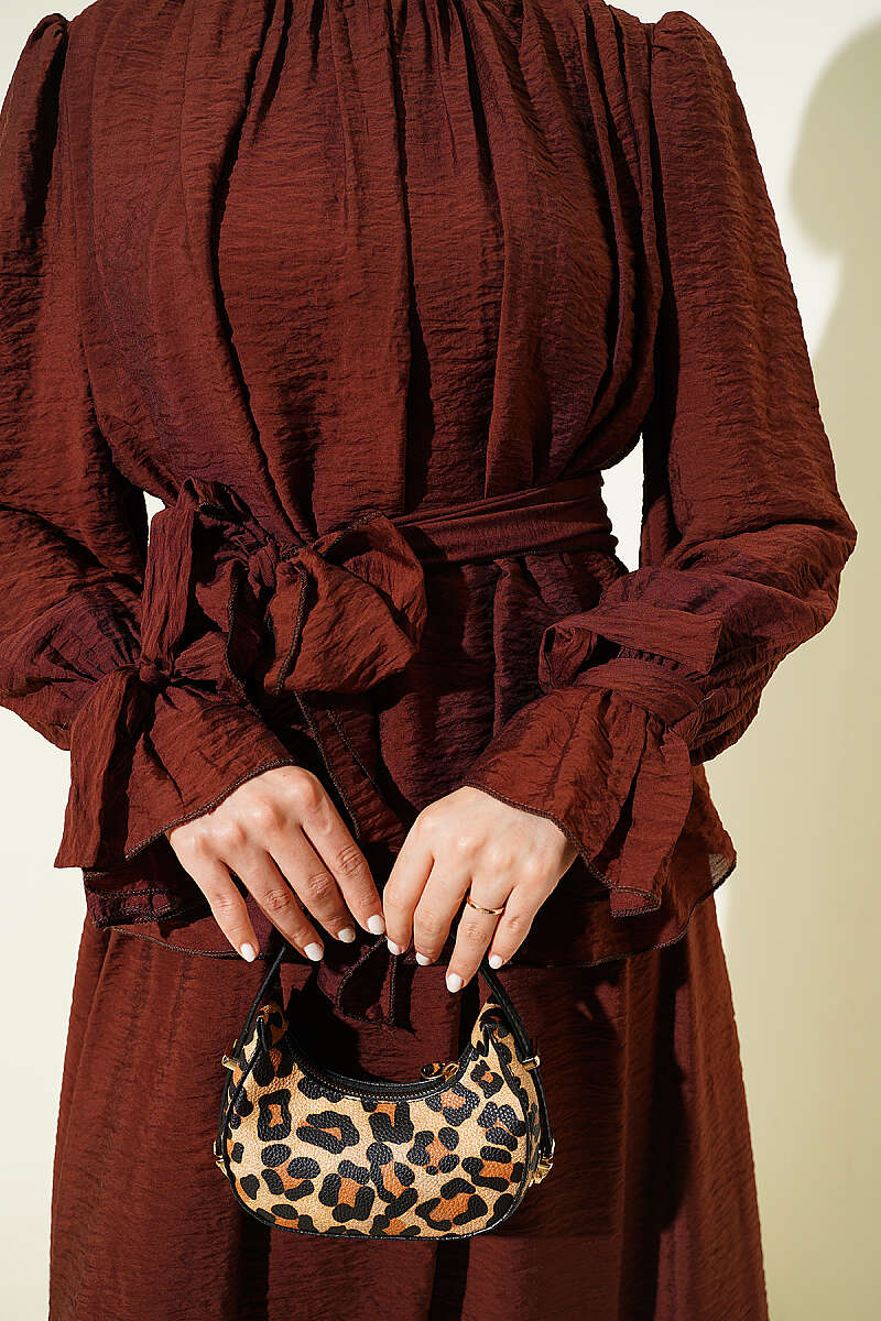 Belted Skirt Two-Piece Set - Brown