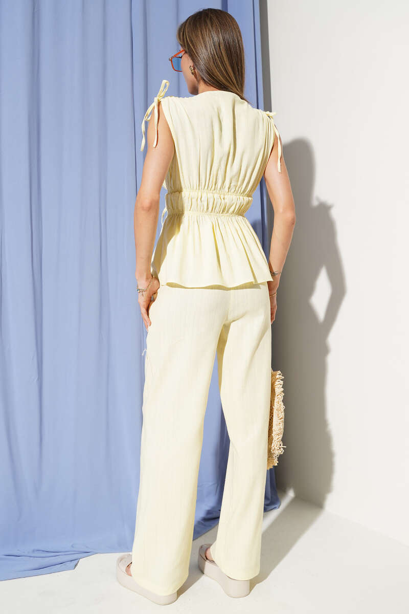 Blouse Two-Piece Set with Elastic Waist Detail - Yellow