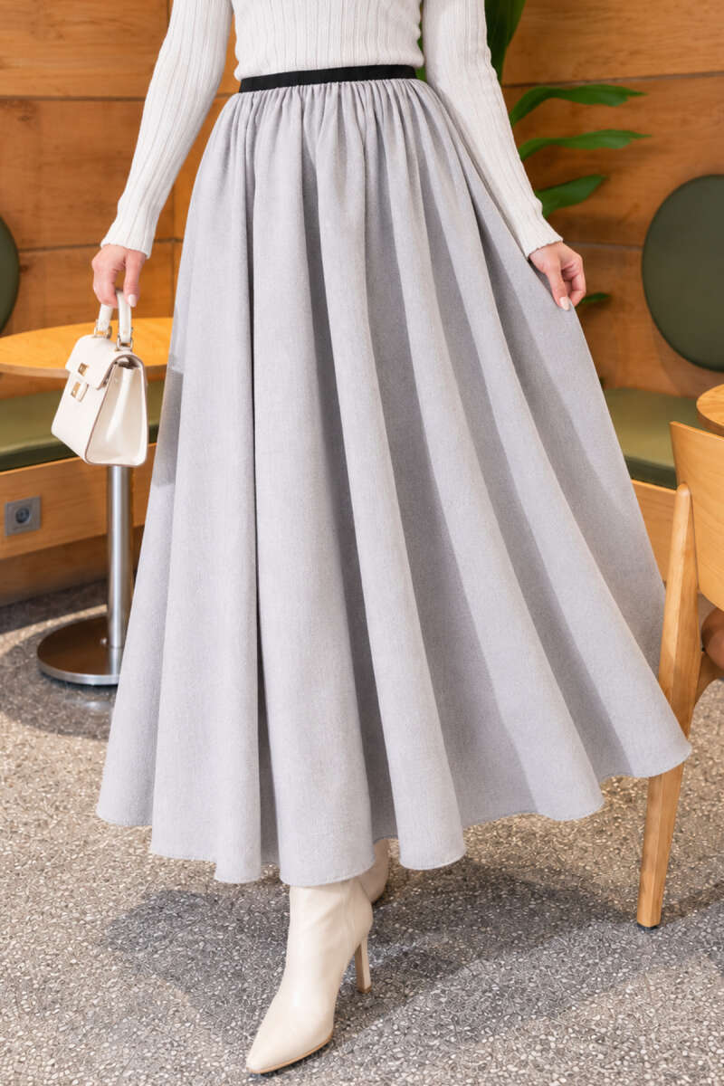 Flared Skirt with Elastic Waist - Grey