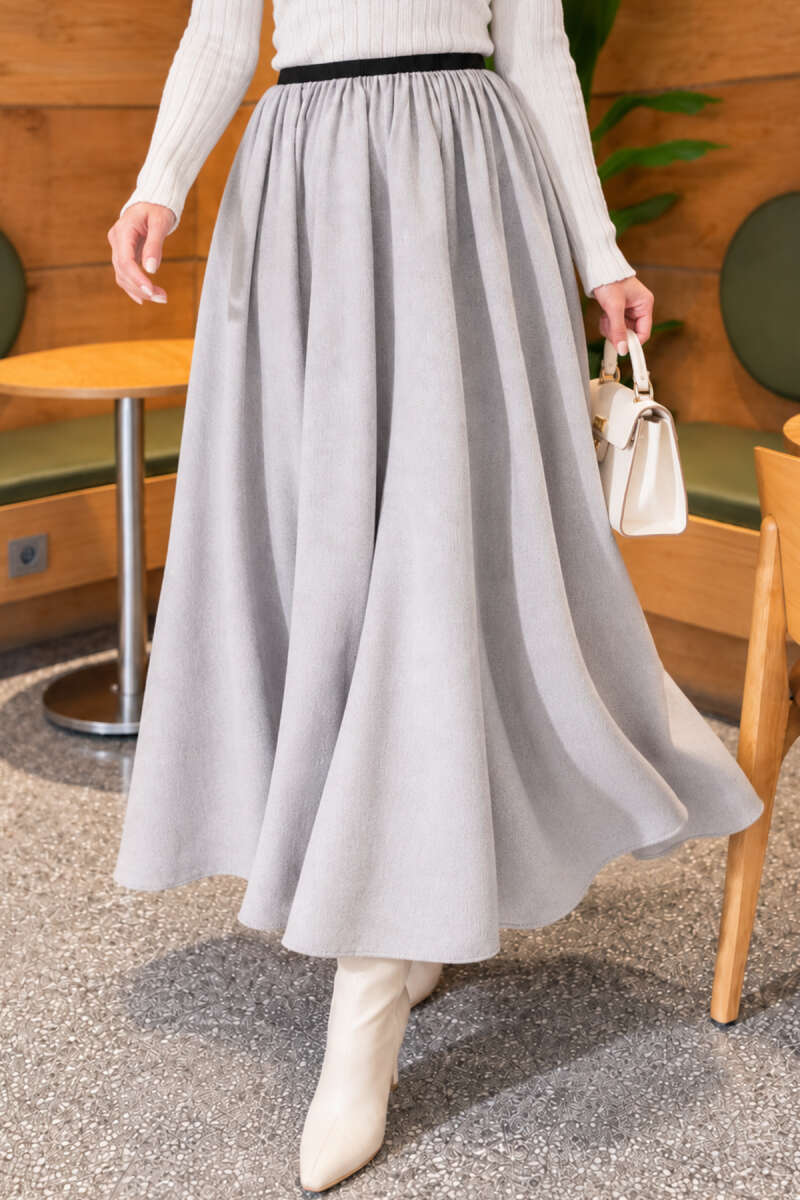 Flared Skirt with Elastic Waist - Grey