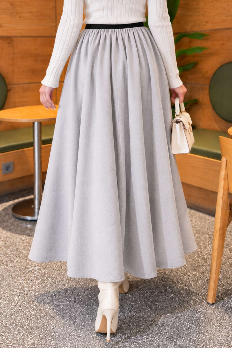 Flared Skirt with Elastic Waist - Grey