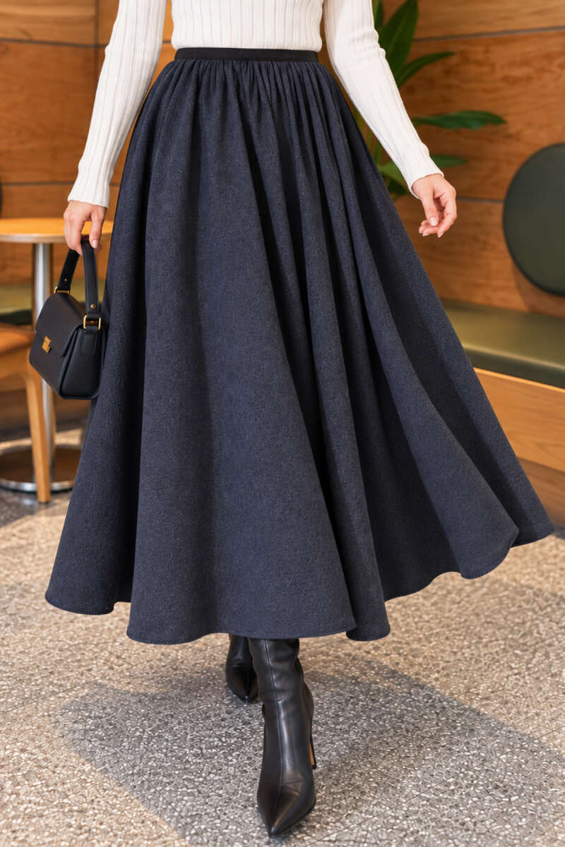 Flared Skirt with Elastic Waist - Indigo