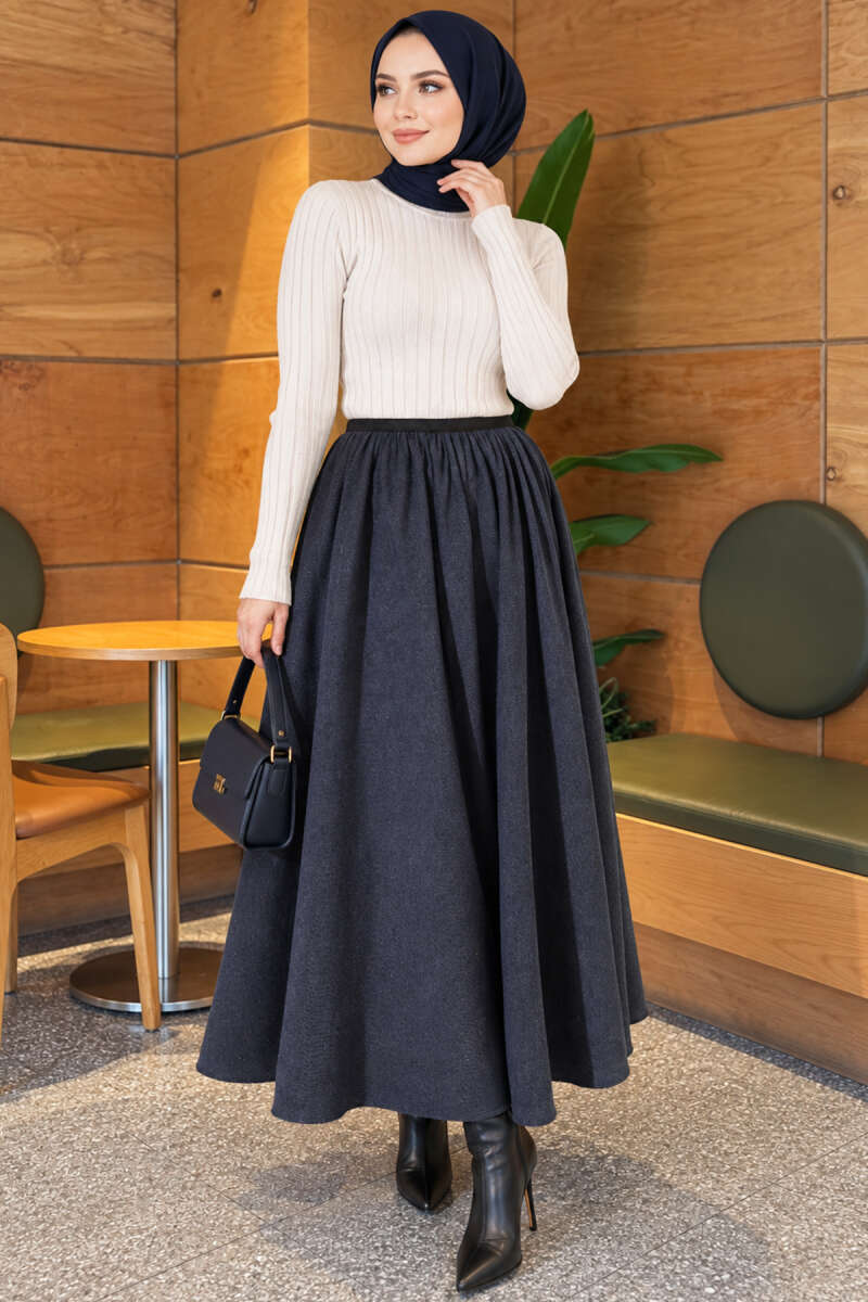 Flared Skirt with Elastic Waist - Indigo