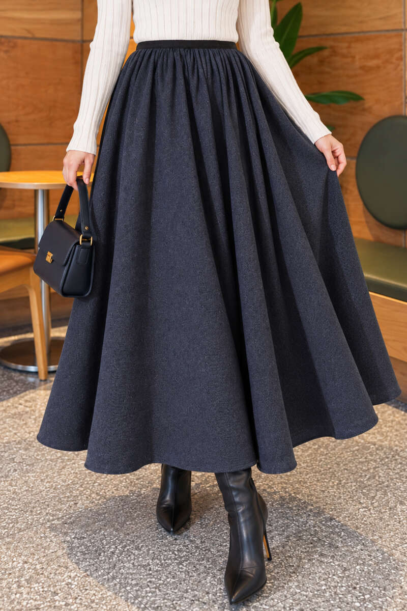 Flared Skirt with Elastic Waist - Indigo