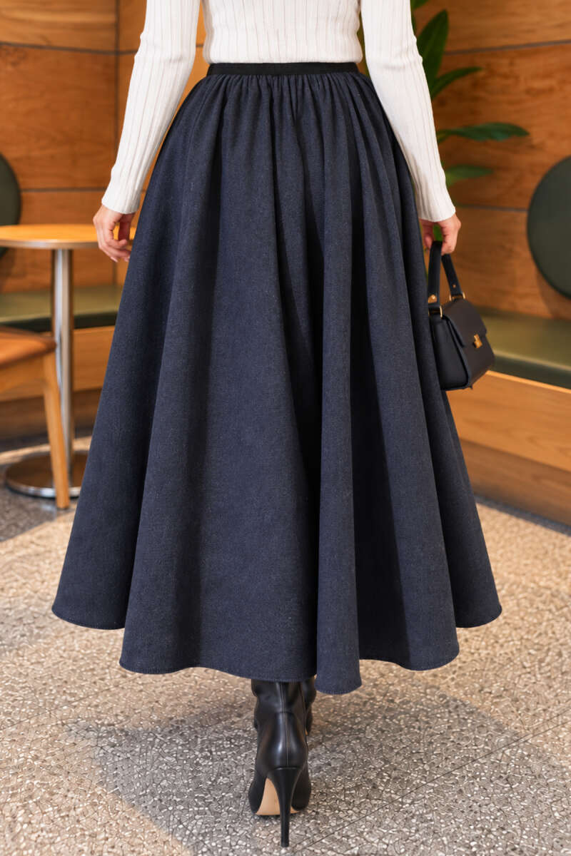 Flared Skirt with Elastic Waist - Indigo