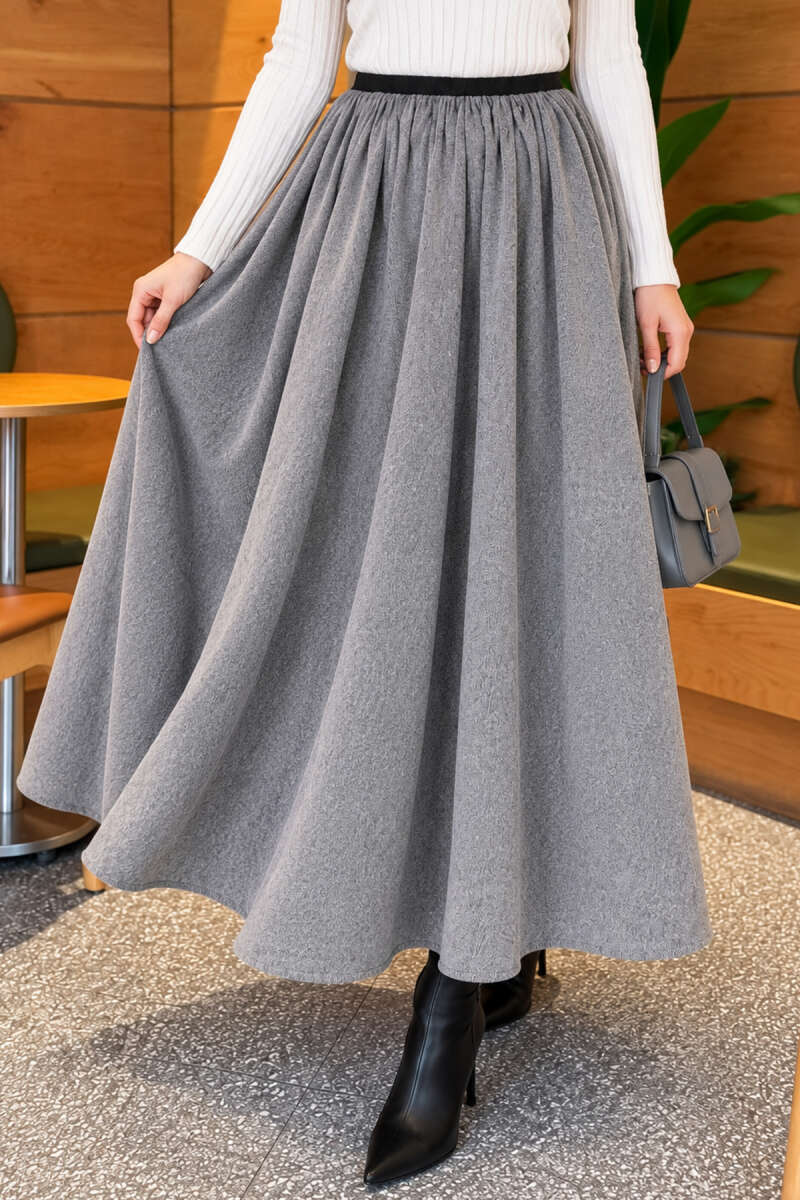 Flared Skirt with Elastic Waist - Heather Grey