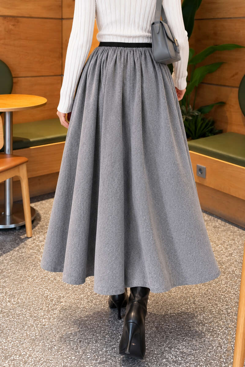 Flared Skirt with Elastic Waist - Heather Grey
