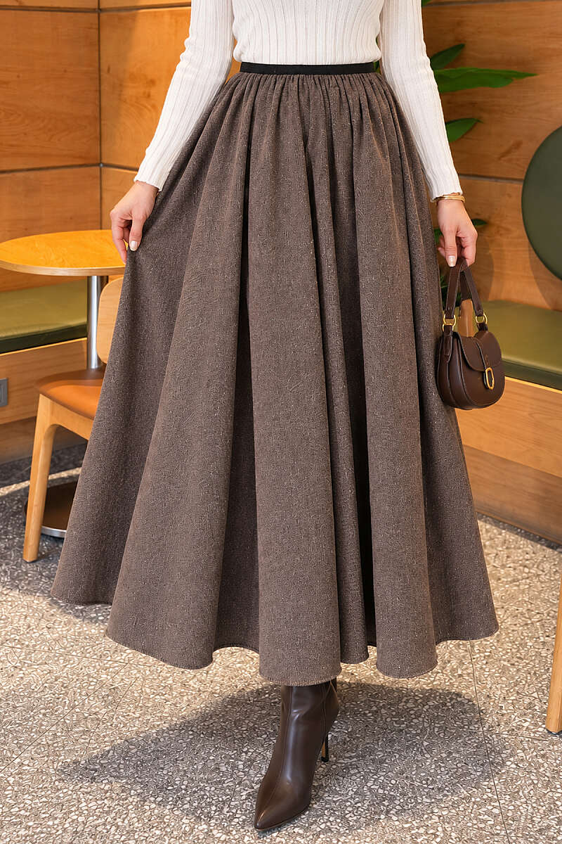 Flared Skirt with Elastic Waist - Mink