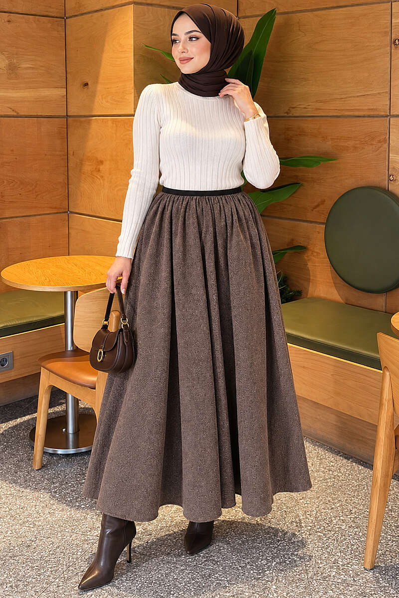Flared Skirt with Elastic Waist - Mink