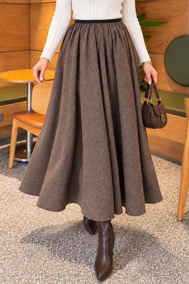 Flared Skirt with Elastic Waist - Mink