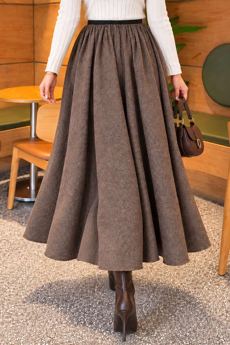Flared Skirt with Elastic Waist - Mink