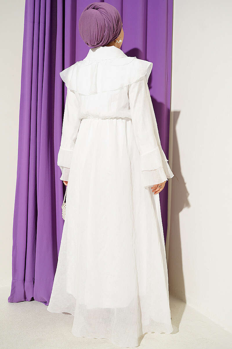Cape Dress with Elastic Waist - Ecru