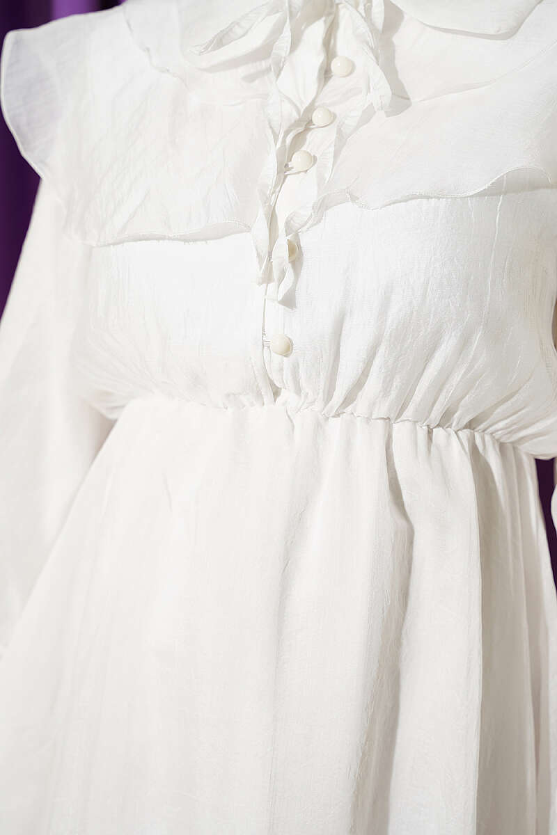 Cape Dress with Elastic Waist - Ecru