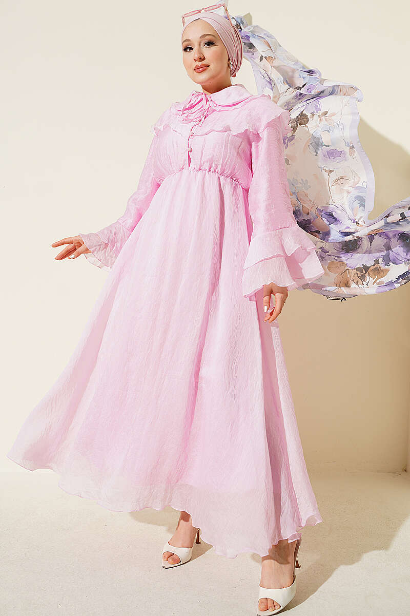 Cape Dress with Elastic Waist - Pink