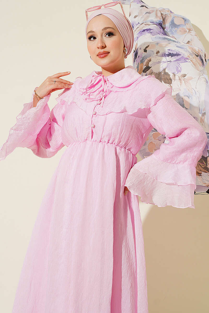 Cape Dress with Elastic Waist - Pink