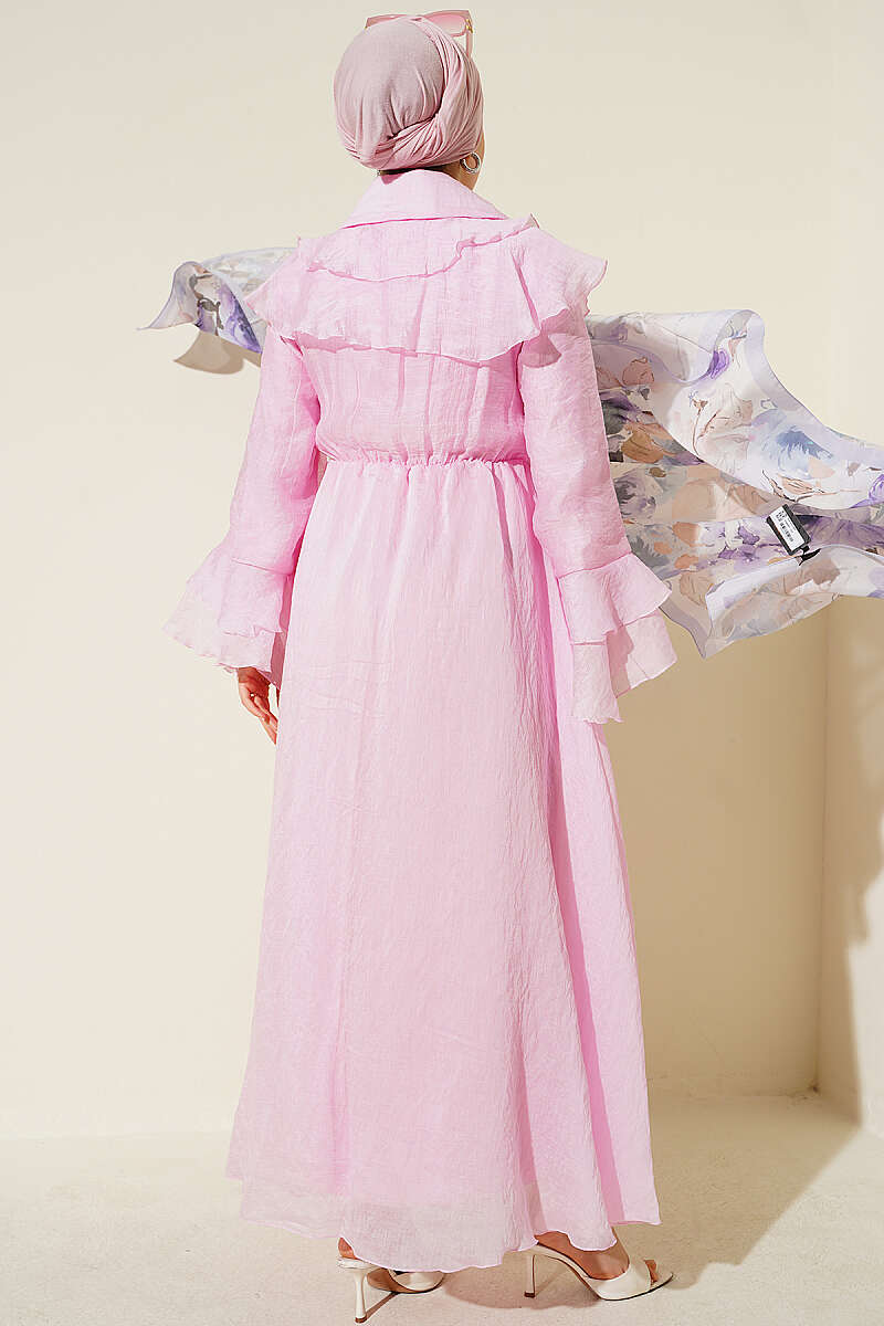 Cape Dress with Elastic Waist - Pink