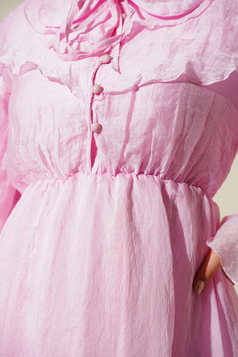 Cape Dress with Elastic Waist - Pink