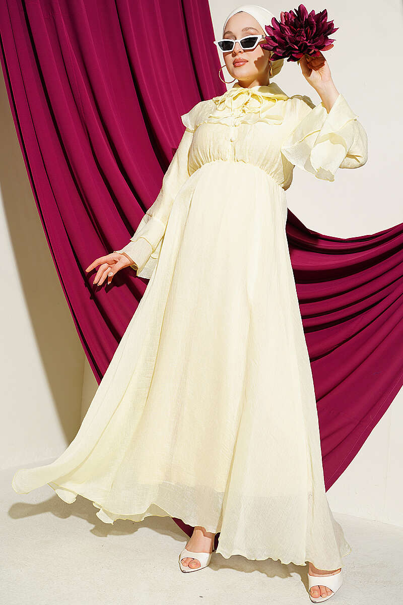 Cape Dress with Elastic Waist - Yellow