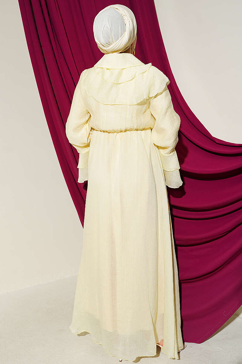 Cape Dress with Elastic Waist - Yellow
