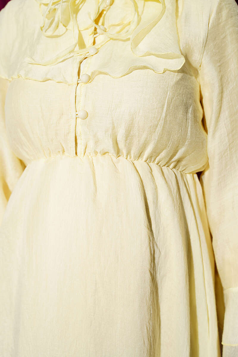 Cape Dress with Elastic Waist - Yellow