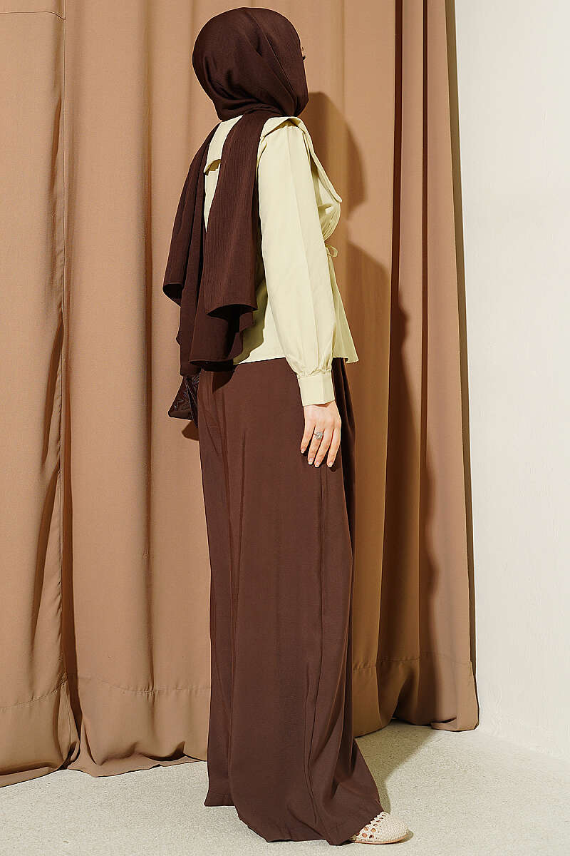 Short Peter Pan Collar Shirt with Elastic Waist - Dark Olive