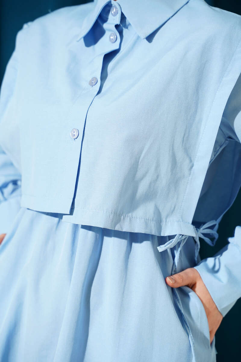 Polycotton Dress with Bolero and Elastic Waist - Light Blue
