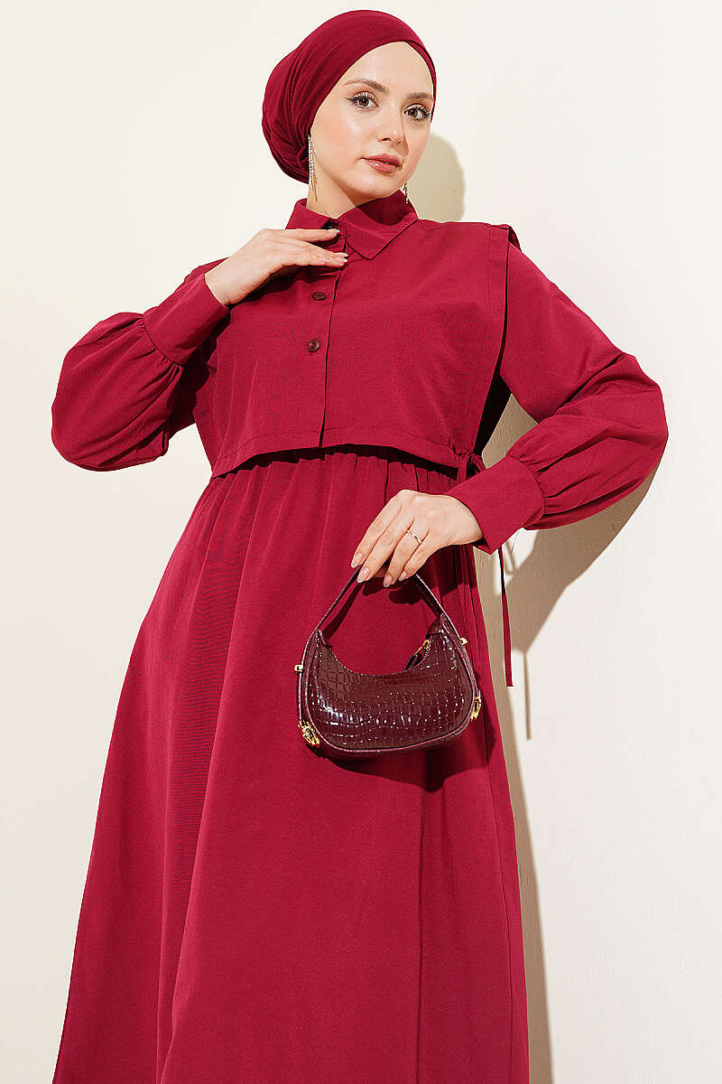 Polycotton Dress with Bolero and Elastic Waist - Burgundy
