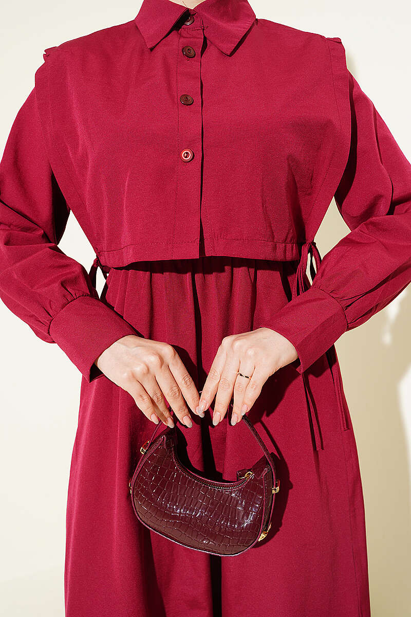 Polycotton Dress with Bolero and Elastic Waist - Burgundy