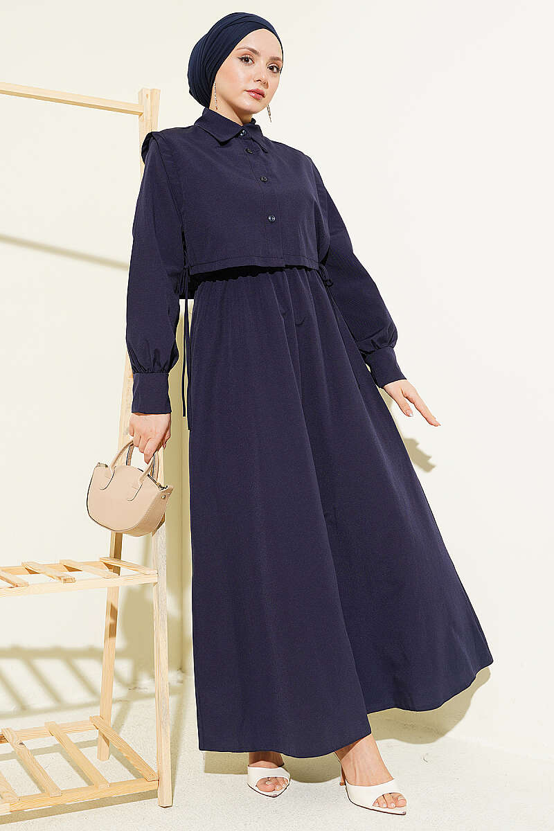 Polycotton Dress with Bolero and Elastic Waist - Navy