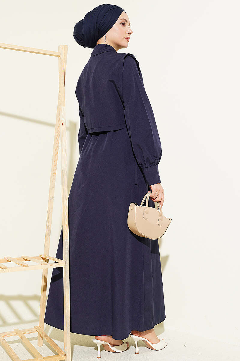 Polycotton Dress with Bolero and Elastic Waist - Navy