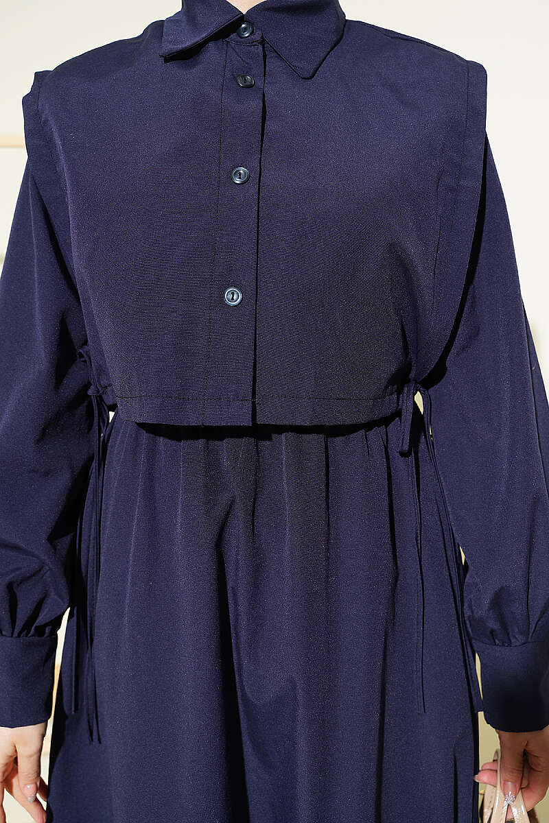 Polycotton Dress with Bolero and Elastic Waist - Navy