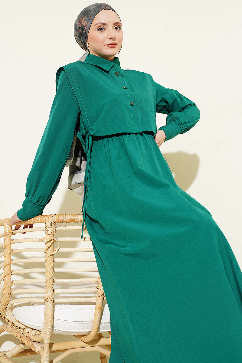 Polycotton Dress with Bolero and Elastic Waist - Emerald