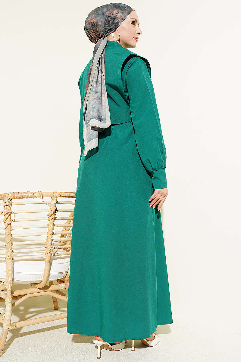 Polycotton Dress with Bolero and Elastic Waist - Emerald