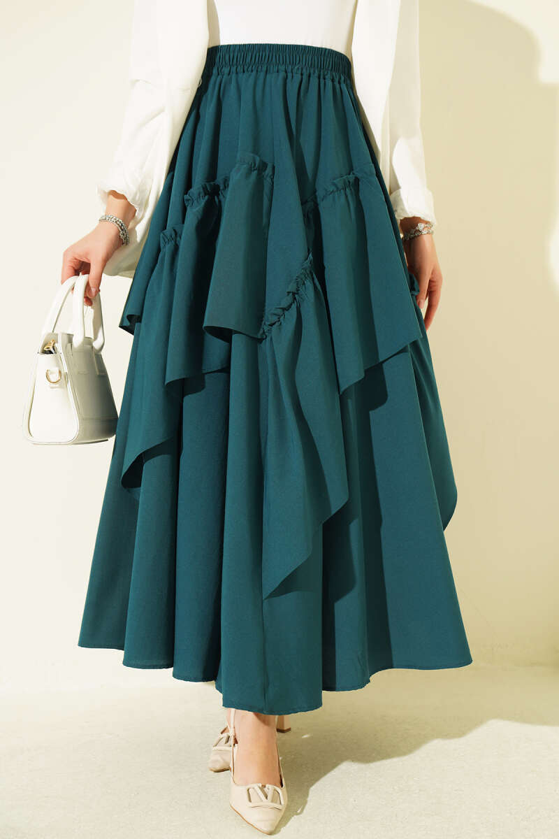 Gathered Skirt with Elastic Waist - Teal