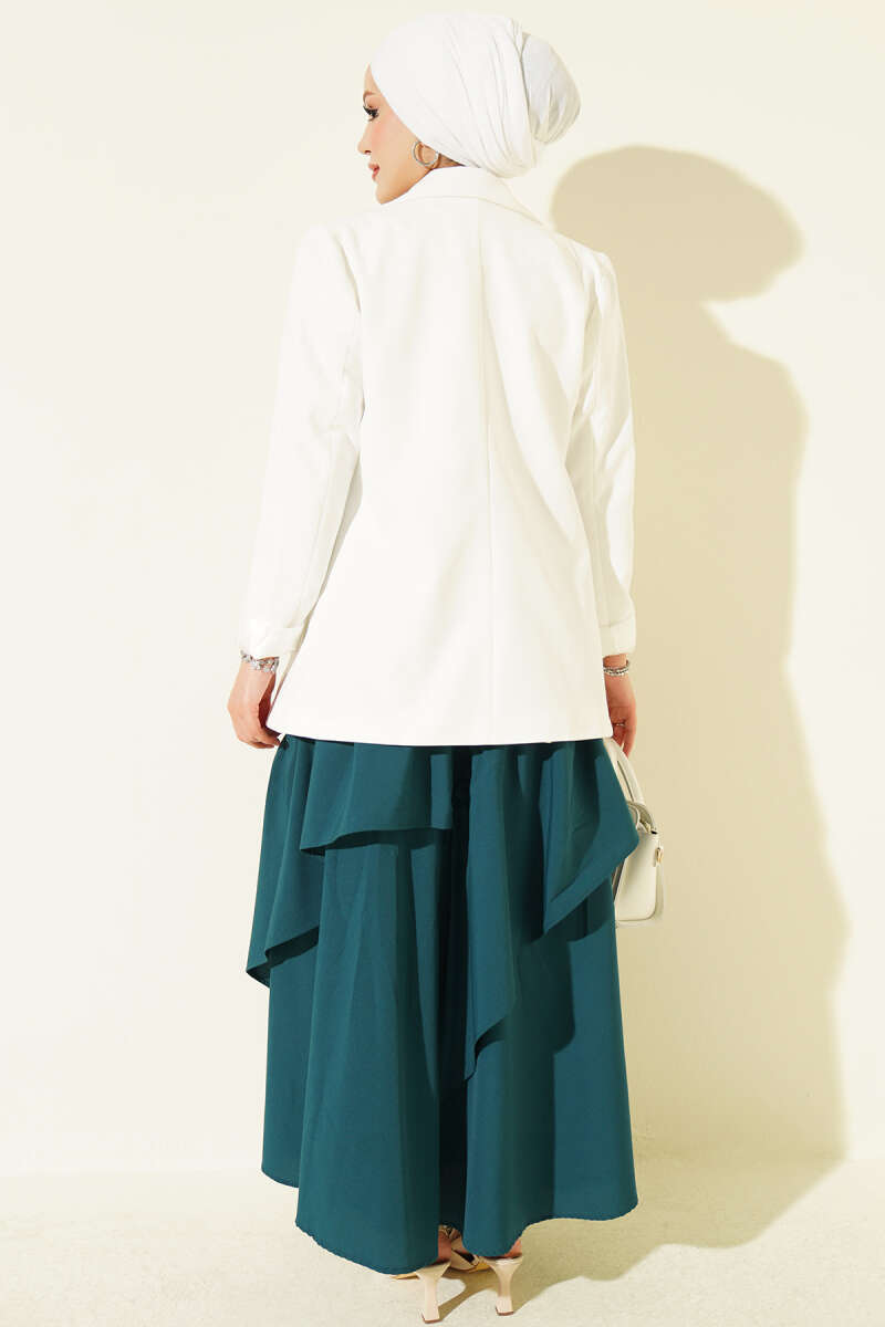 Gathered Skirt with Elastic Waist - Teal
