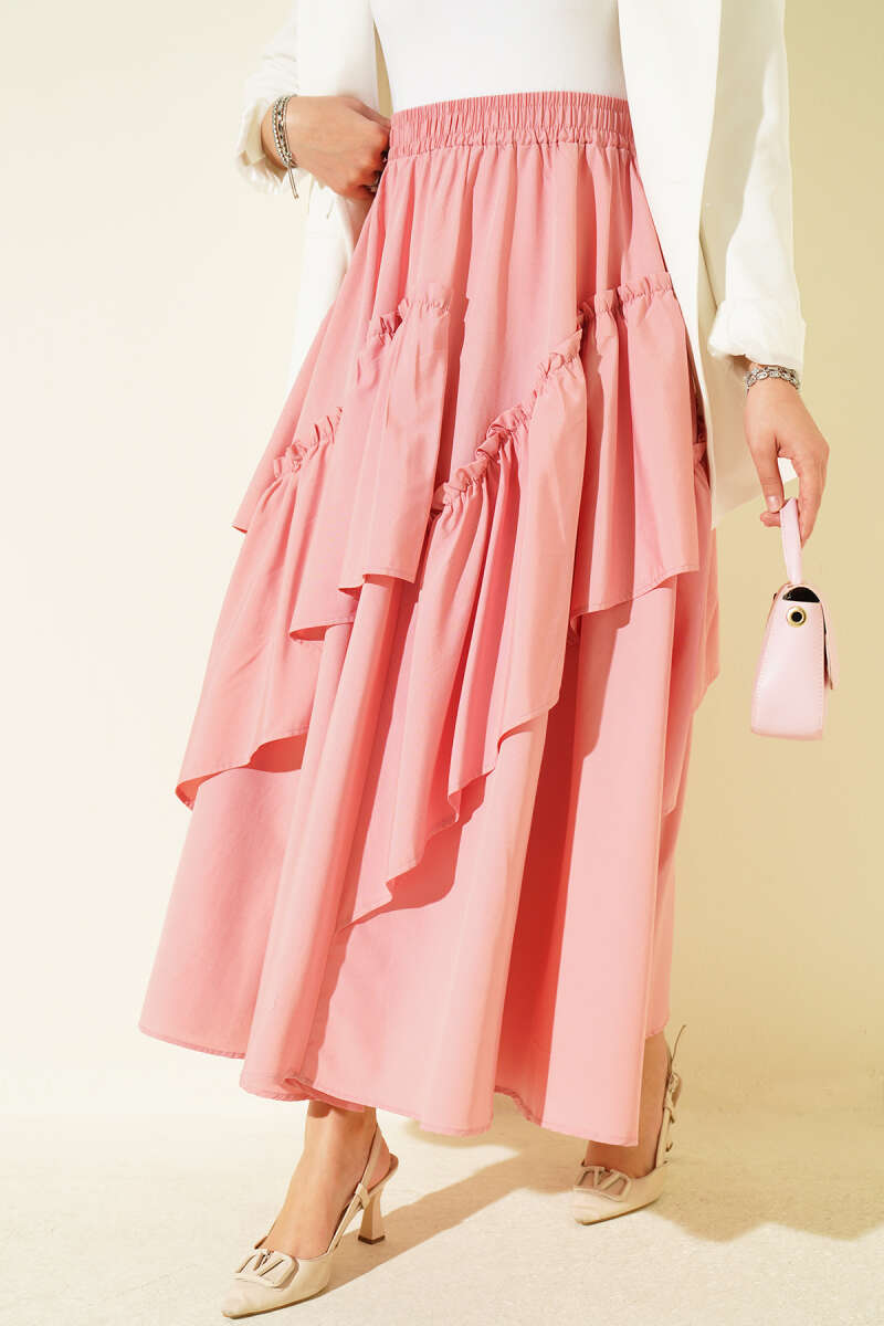 Gathered Skirt with Elastic Waist - Powder