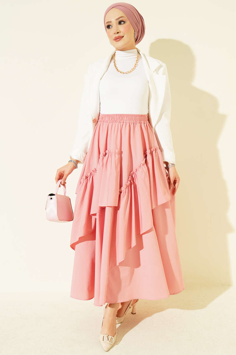 Gathered Skirt with Elastic Waist - Powder