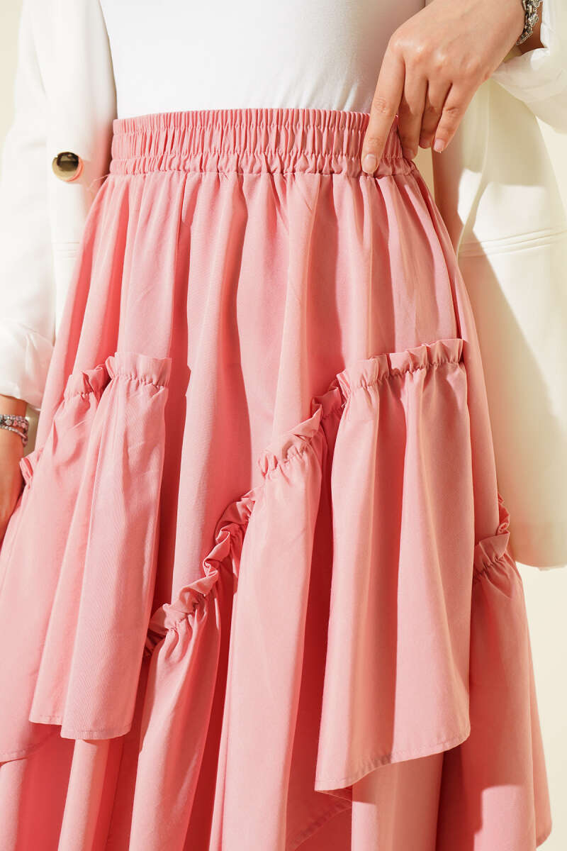 Gathered Skirt with Elastic Waist - Powder