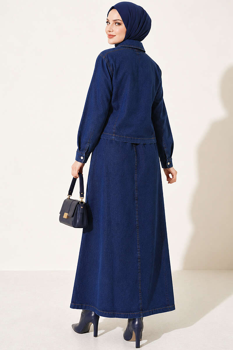Denim Pinafore Set with Jacket - Navy