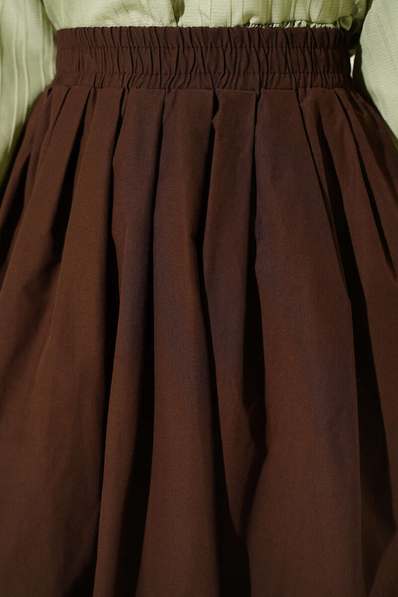 Poplin Skirt with Pockets and Elastic Waist - Brown