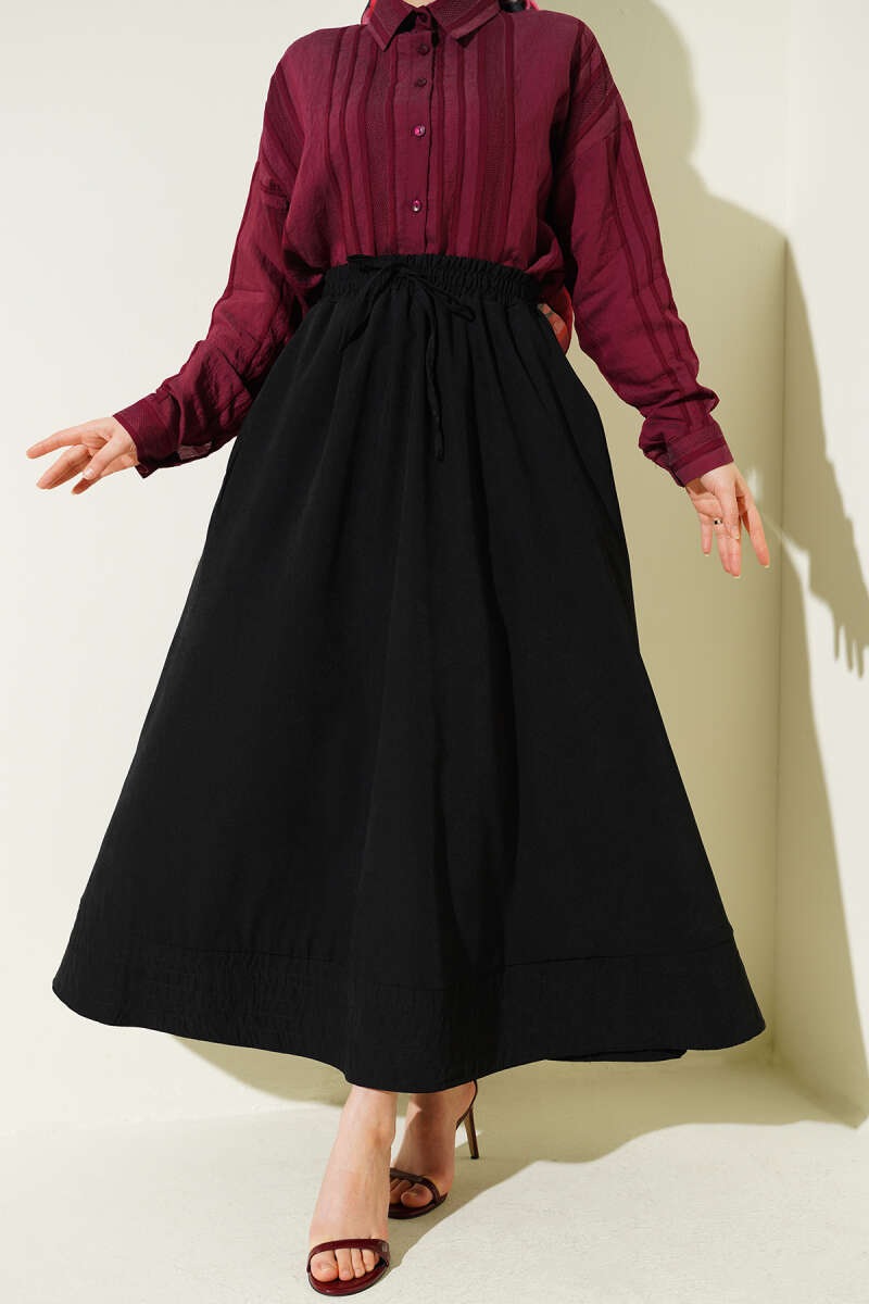 Tencel Skirt with Pockets and Elastic Waist - Black