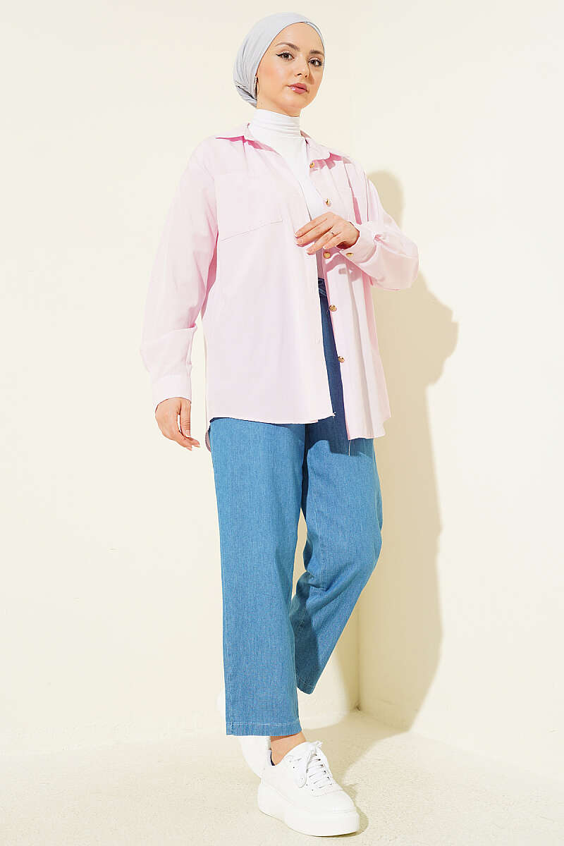 Slim-Leg Jeans with Elastic Waist - Light Blue