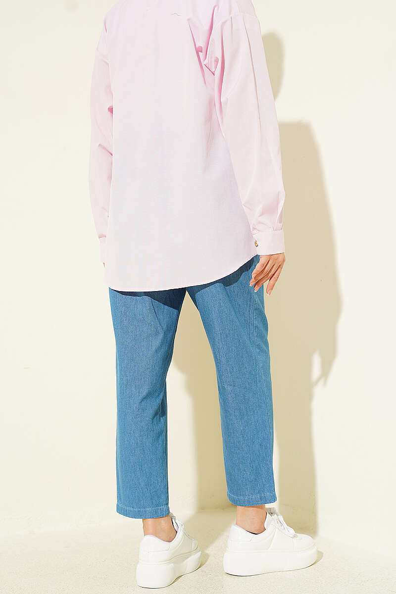 Slim-Leg Jeans with Elastic Waist - Light Blue