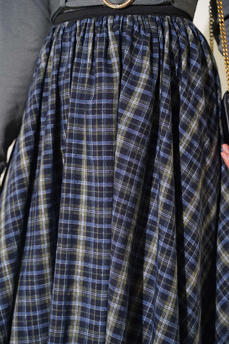 Plaid Flared Skirt with Elastic Waist - Khaki