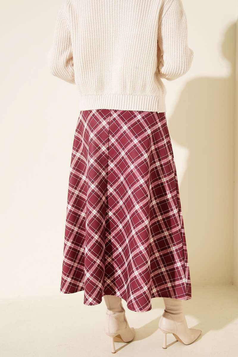 Plaid Scuba Skirt with Elastic Waist - Dusty Rose