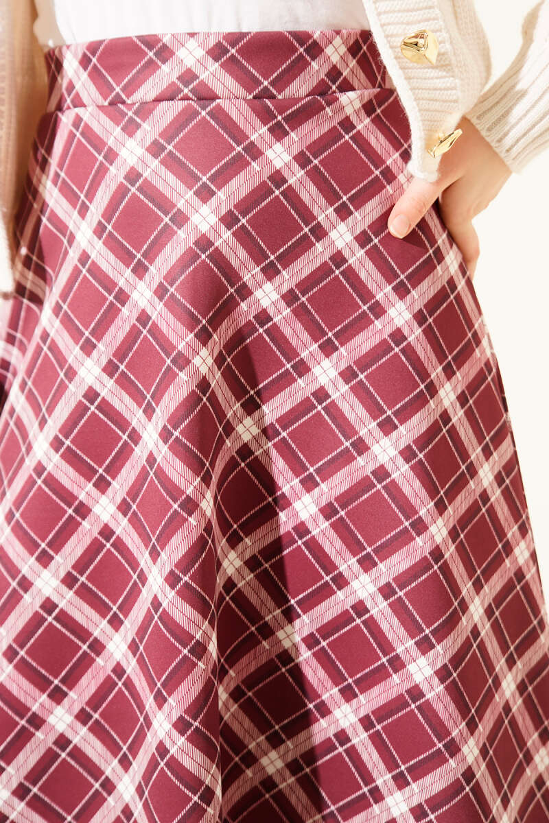 Plaid Scuba Skirt with Elastic Waist - Dusty Rose